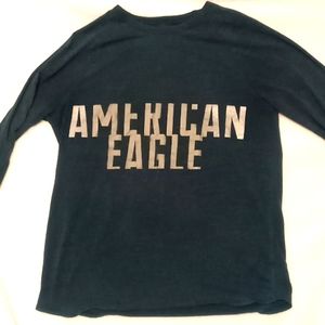 American Eagle medium ACTIVE FLEX Long sleeved Tshirt. Dark blue silver writing